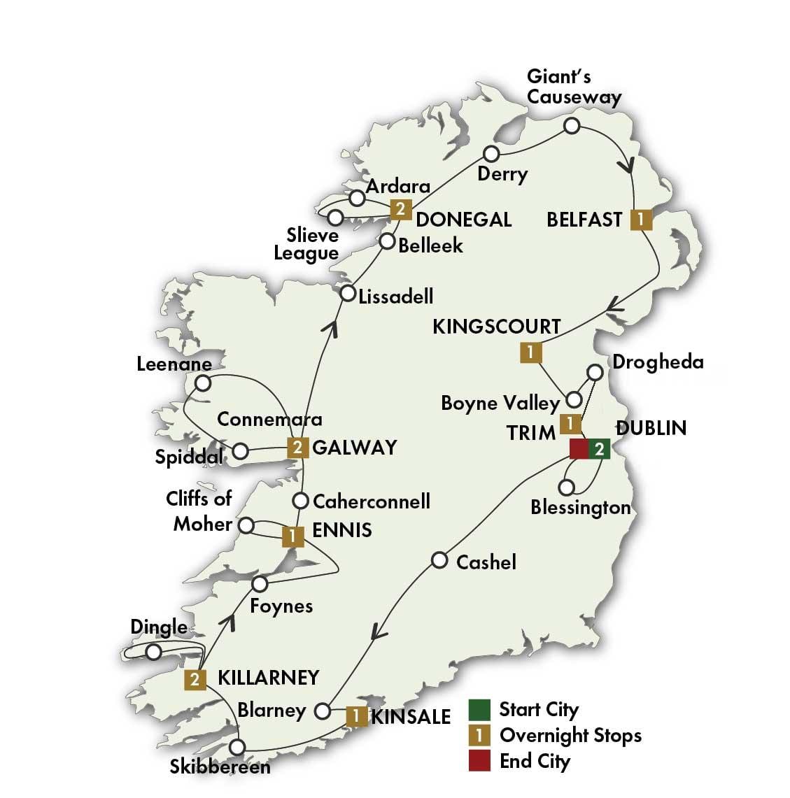 kaart van de beste wegenkaart van ierland