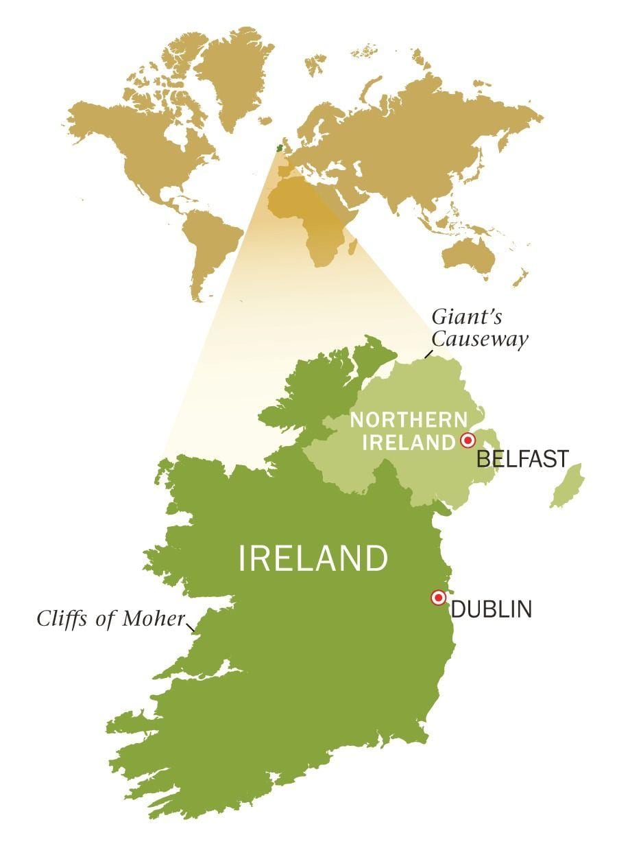 kaart van het eiland van smaragd ierland