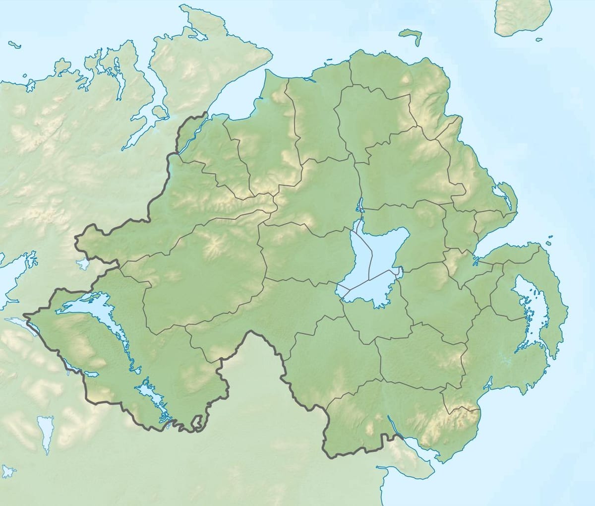 kaart van fysieke kaart van noord-ierland
