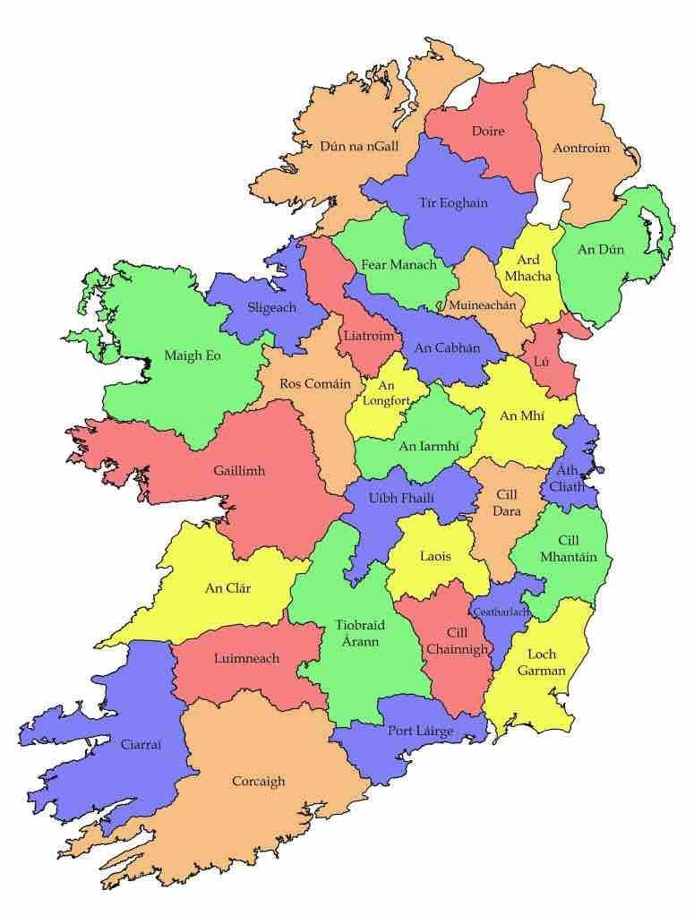 kaart van ierland met de provincie namen