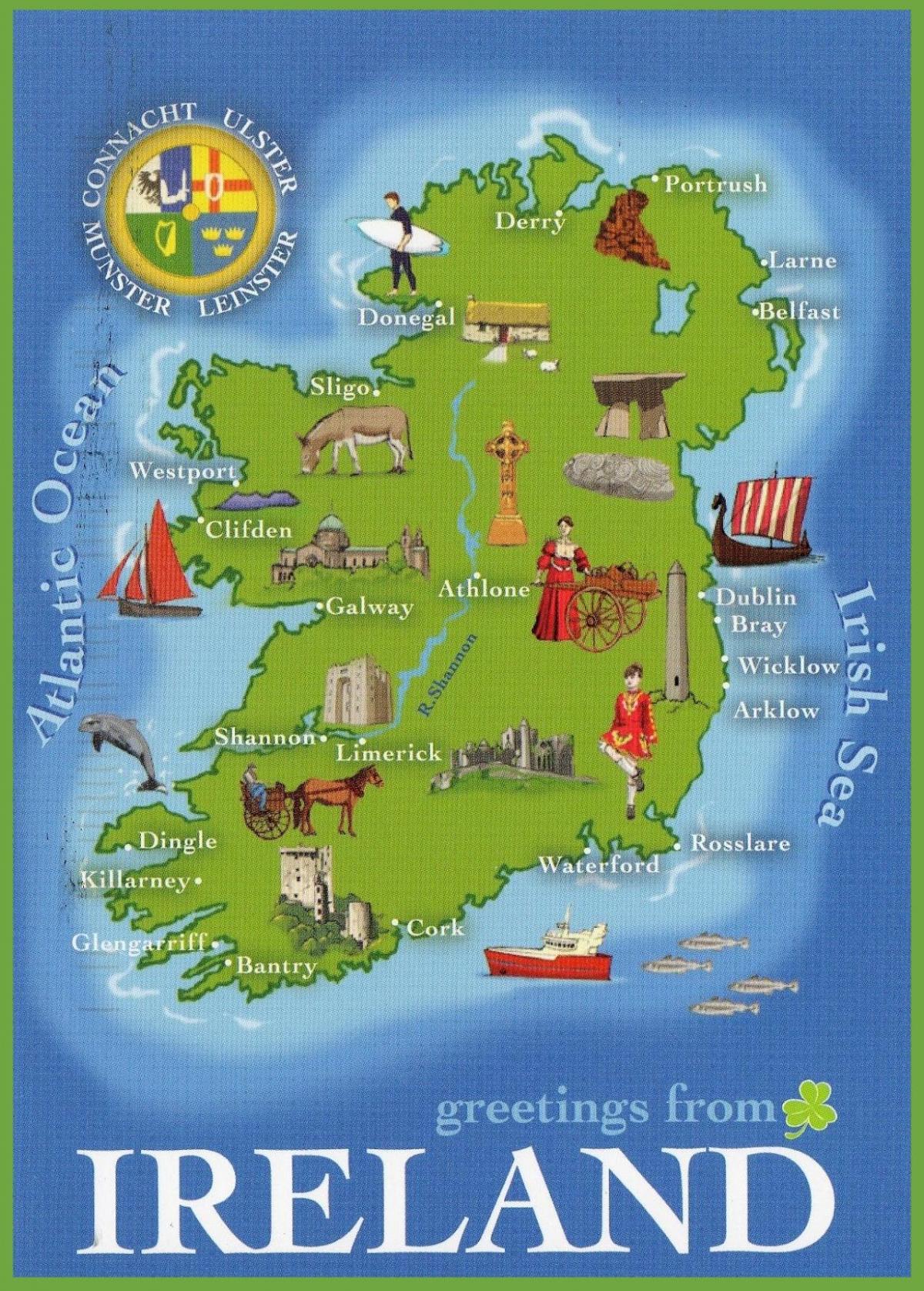 kaart van ierland in de top-attracties