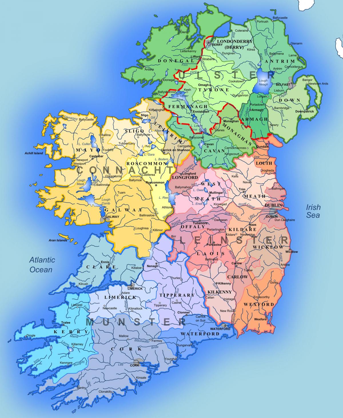grote gedetailleerde kaart van ierland