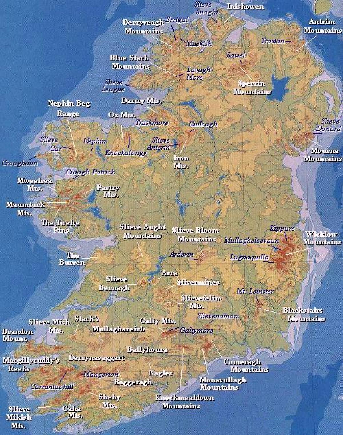 kaart van ierland bergen 