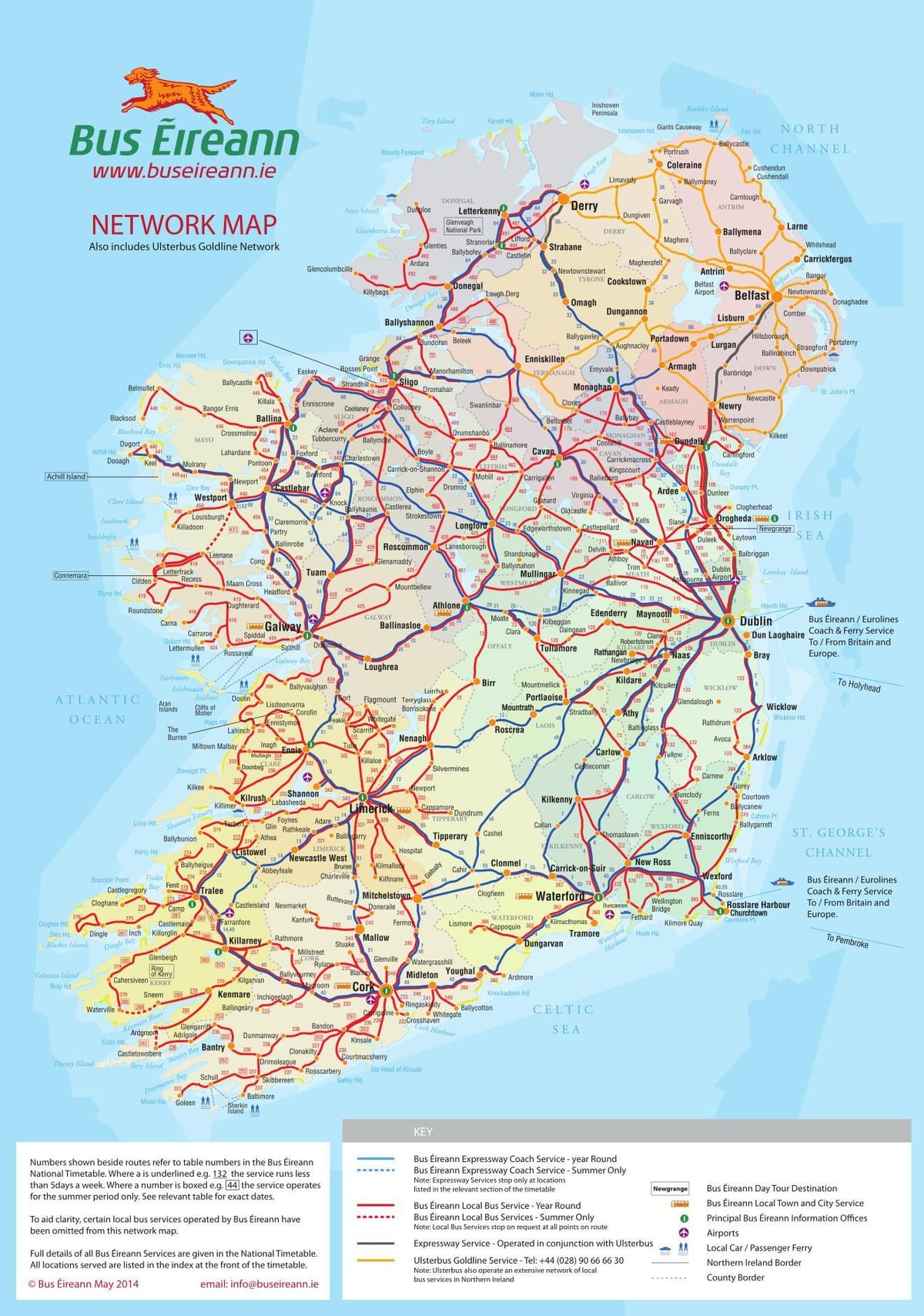 ierland bus routes kaart