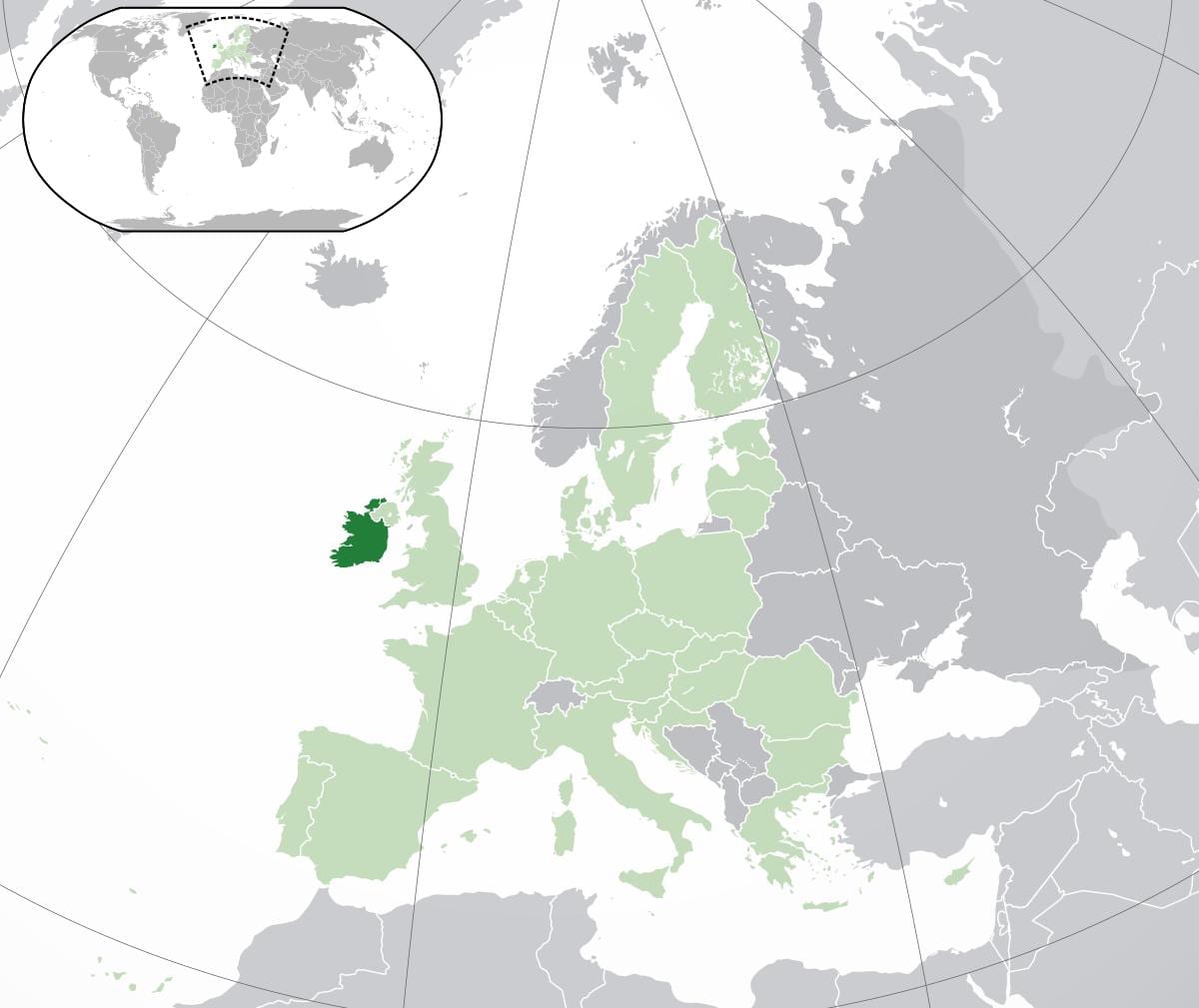 ierland kaart in de kaart van de wereld