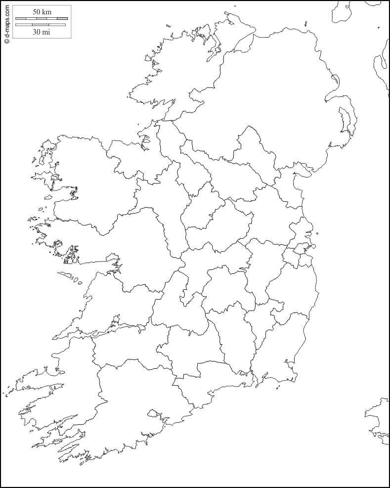 blanco kaart van ierland met de provincie grenzen