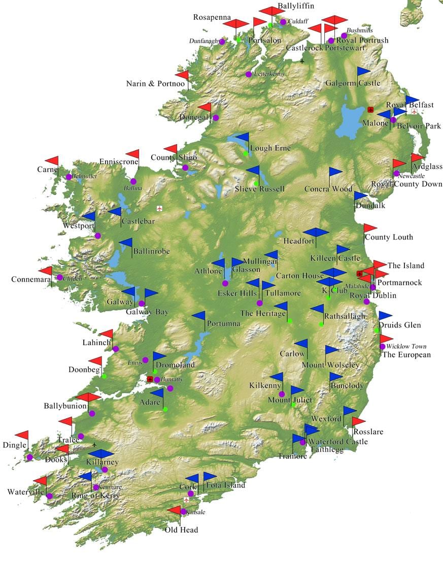 kaart van ierland golf