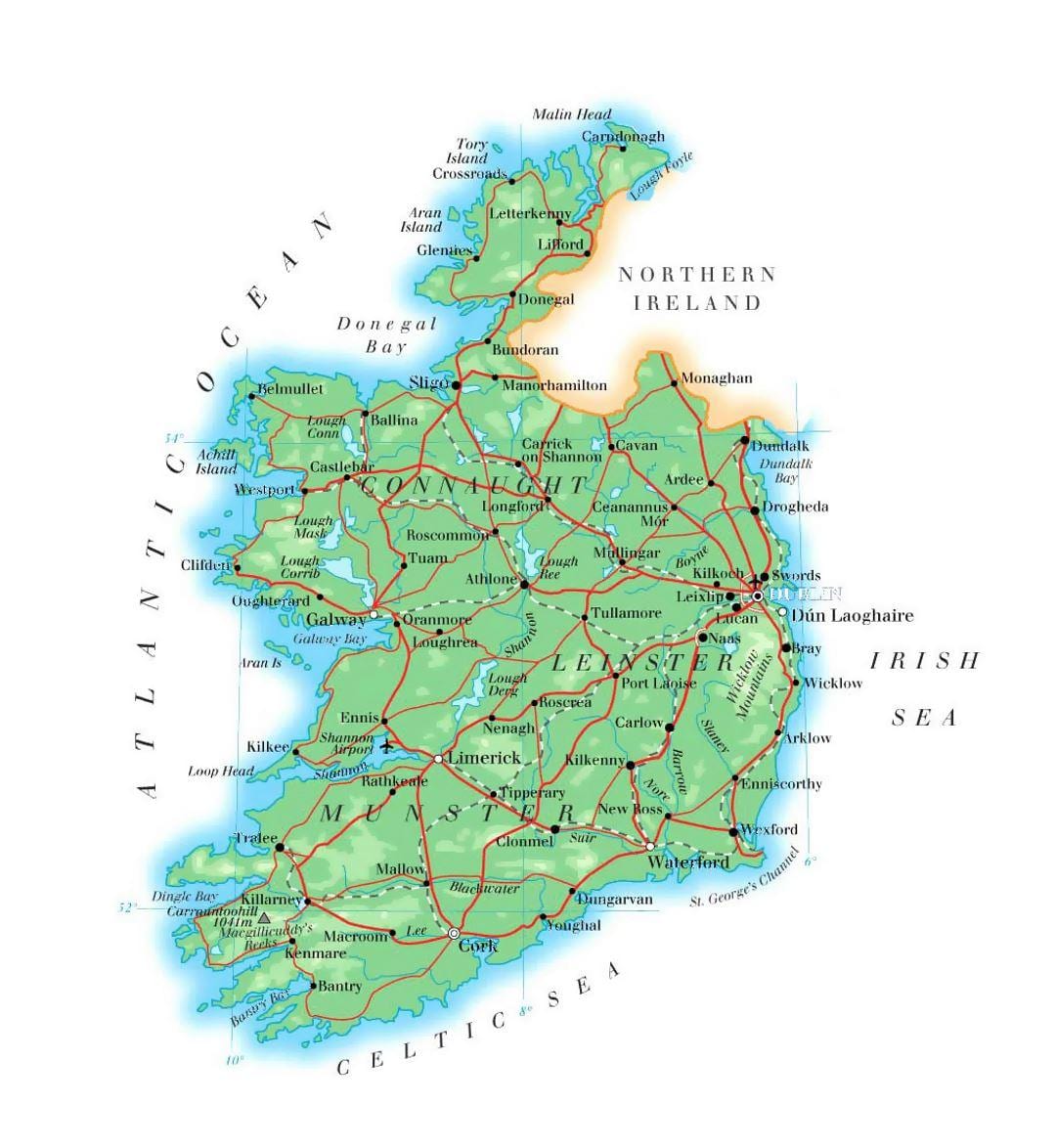 kaart van ierland hoogte