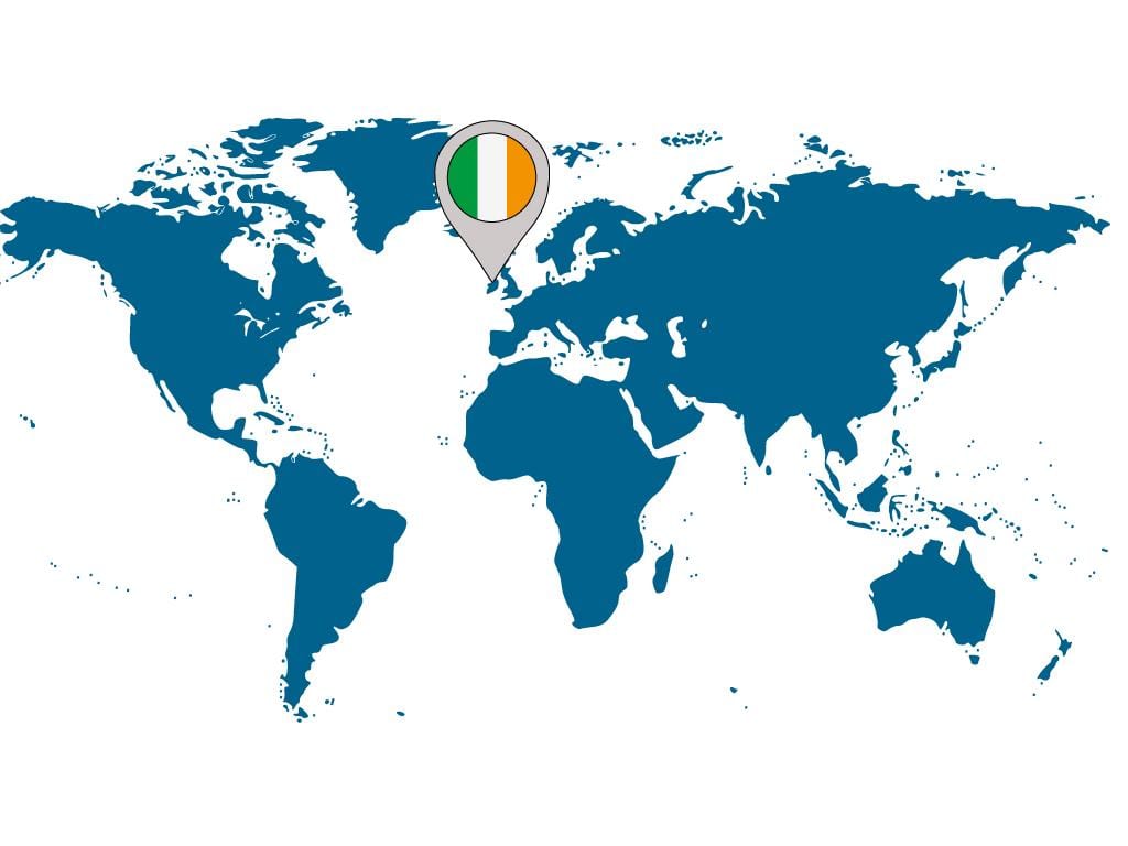 ierland op de kaart van de wereld