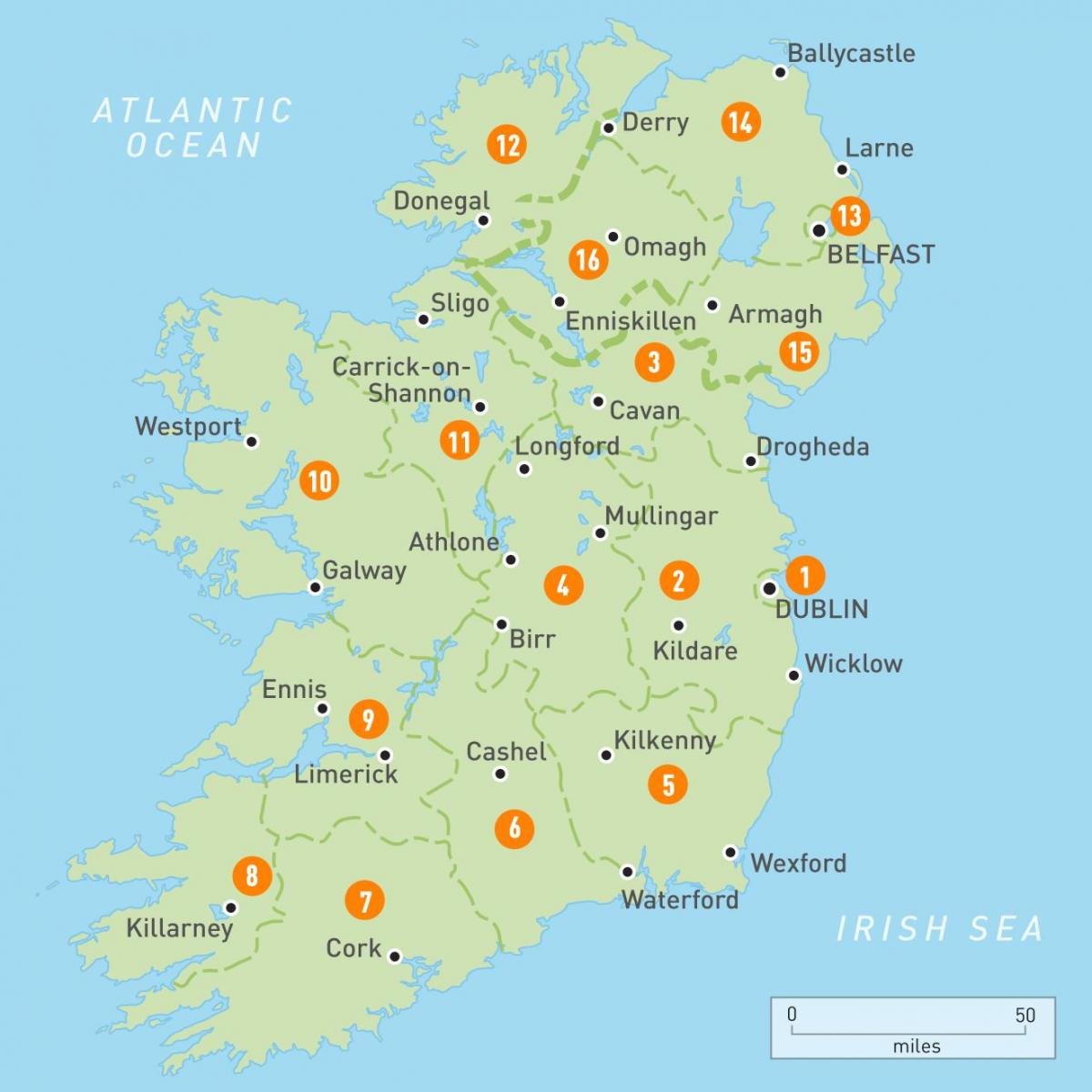 kaart van ierland regio ' s 