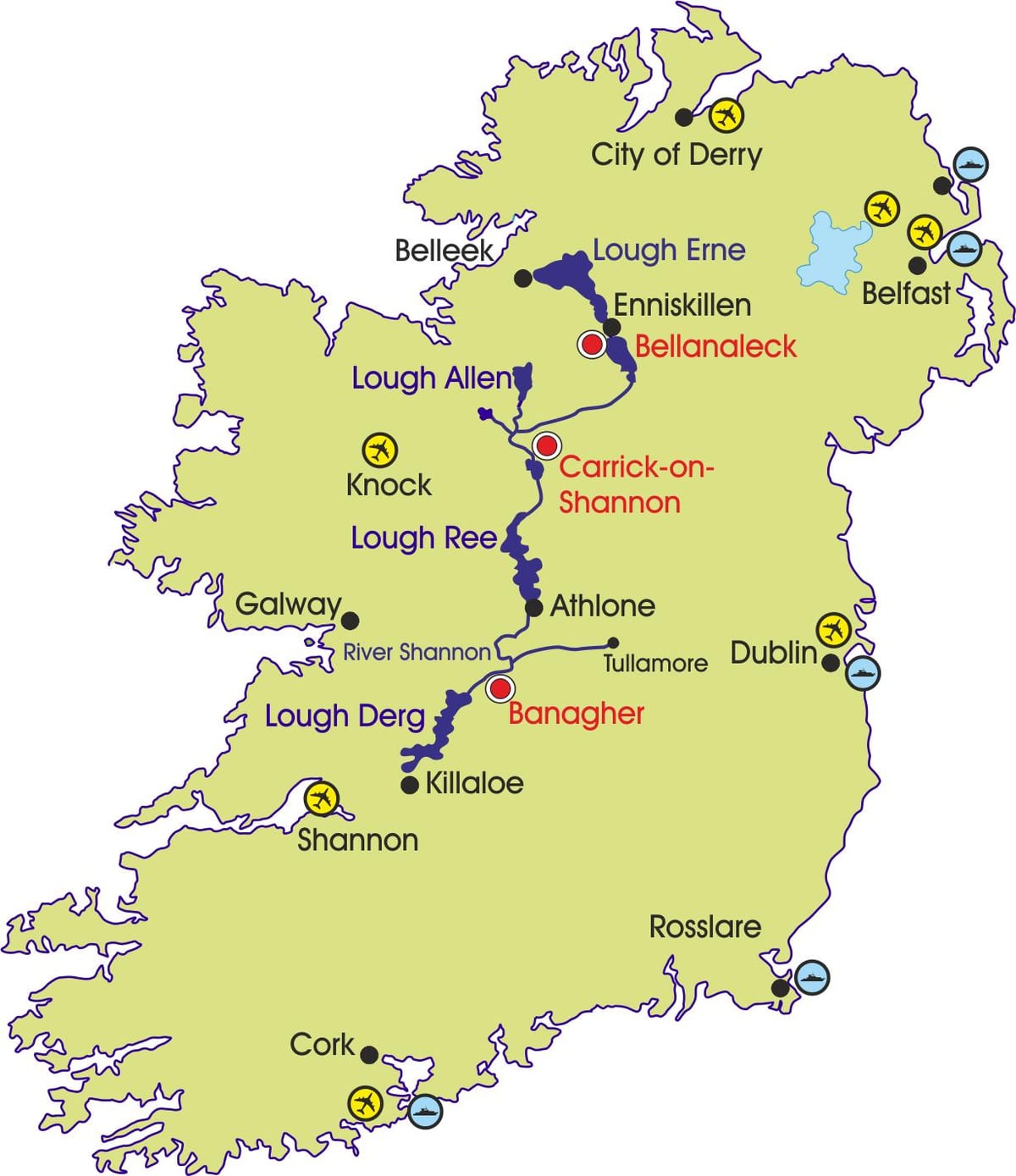 kaart van ierland rivieren en bergen