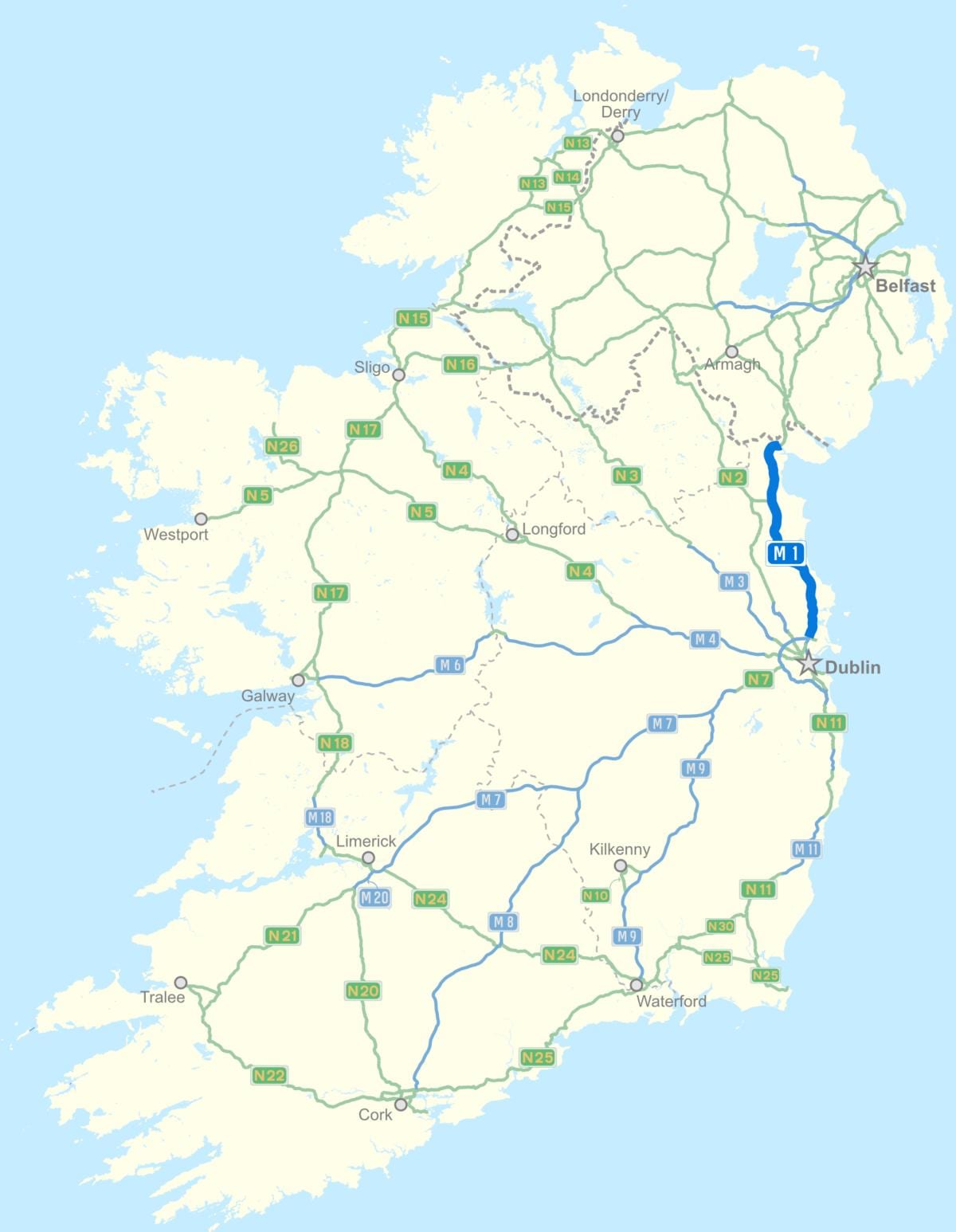 kaart van ierland snelweg
