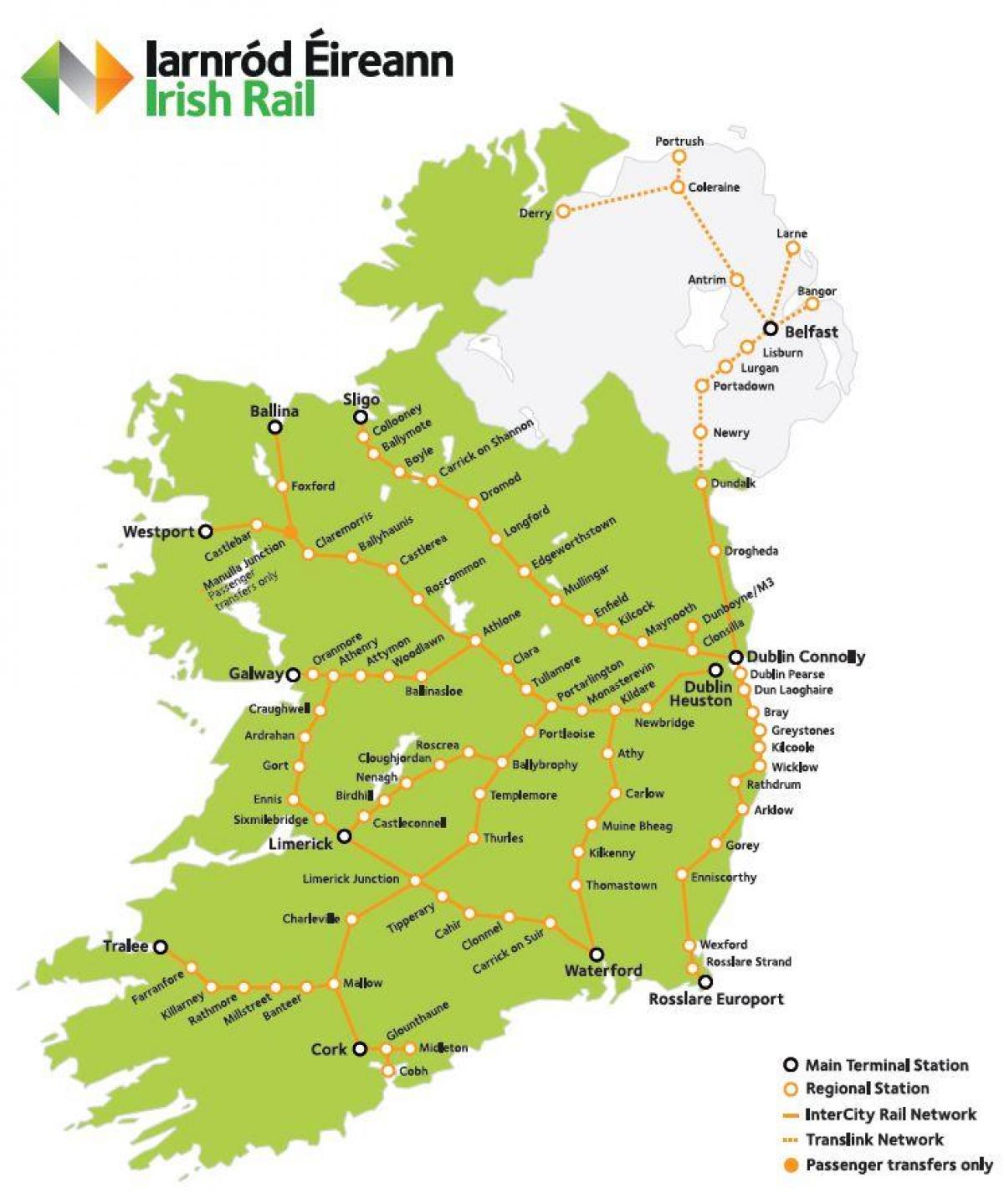 het reizen per trein in ierland kaart bekijken