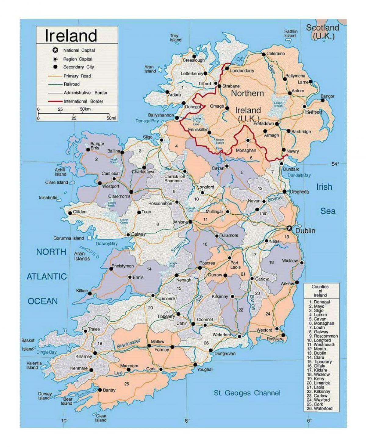 kaart van ierland met steden