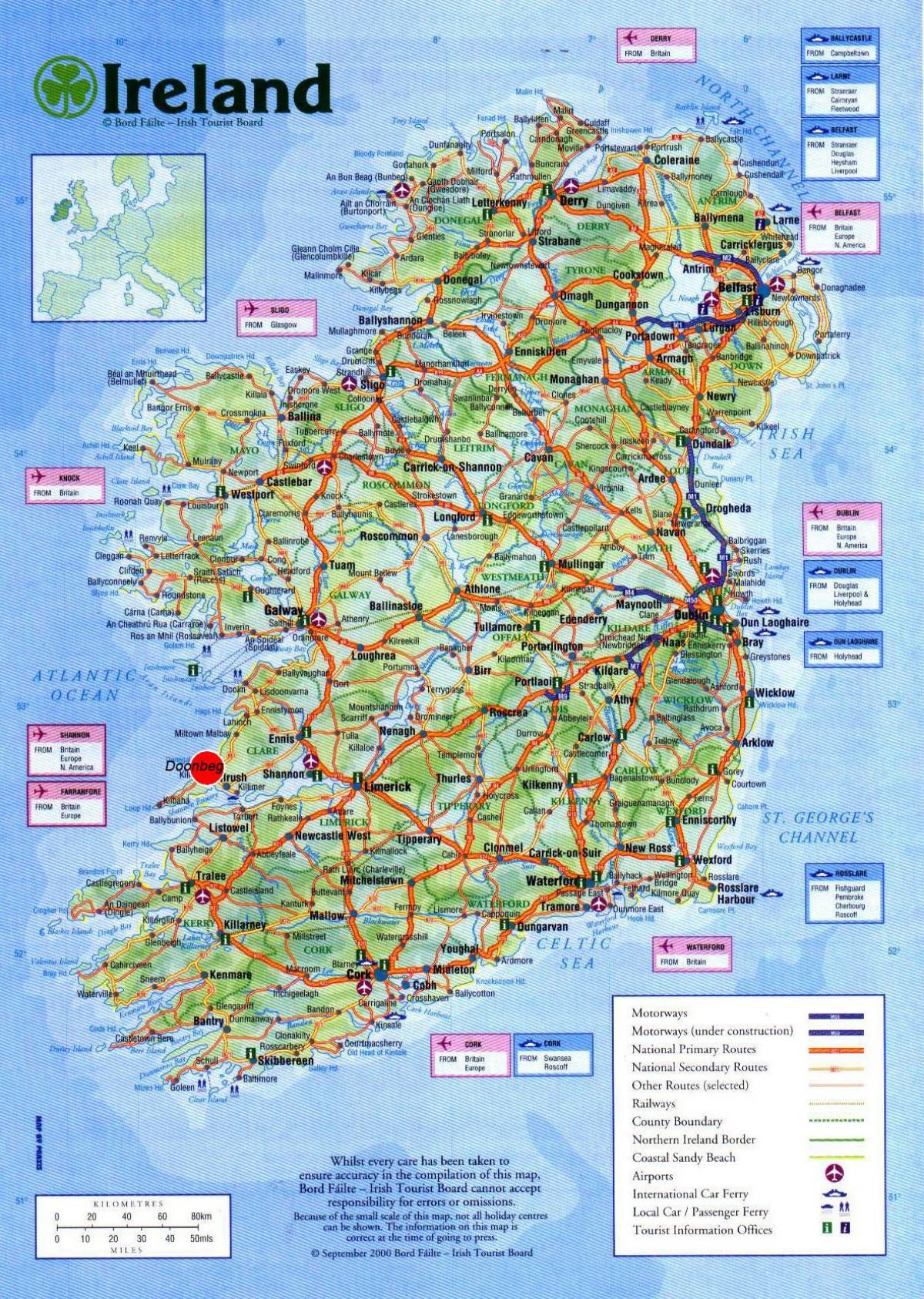 kaart van ierland tonen toeristische attracties