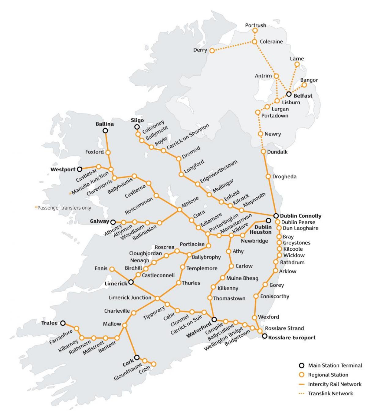 de trein reizen in ierland kaart bekijken