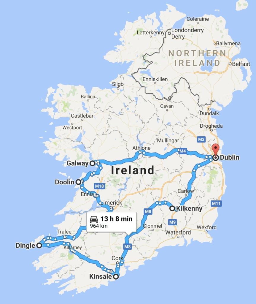 kaart van ierland trip planner