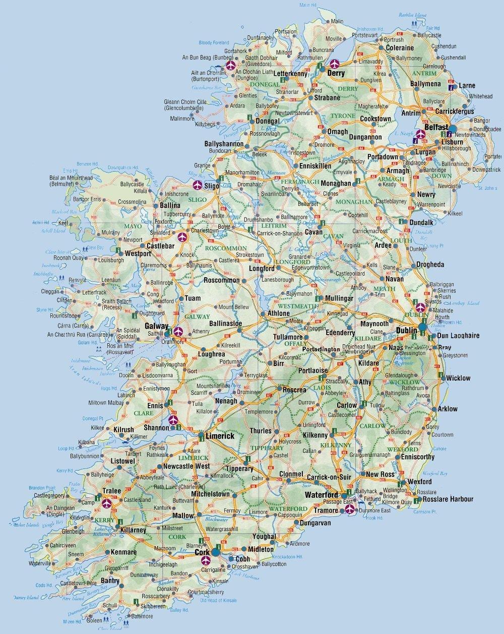 kaart van de oostkust van ierland