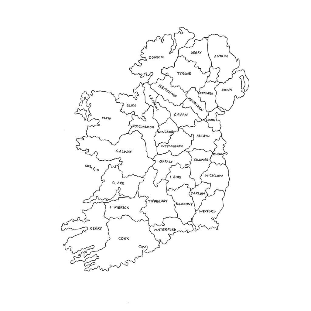 print de kaart van ierland