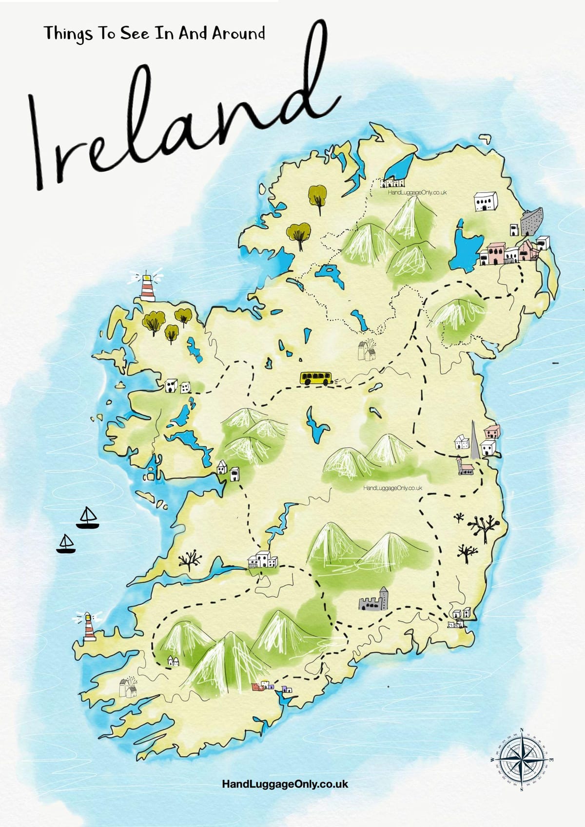 kaart van plaatsen om te bezoeken in ierland