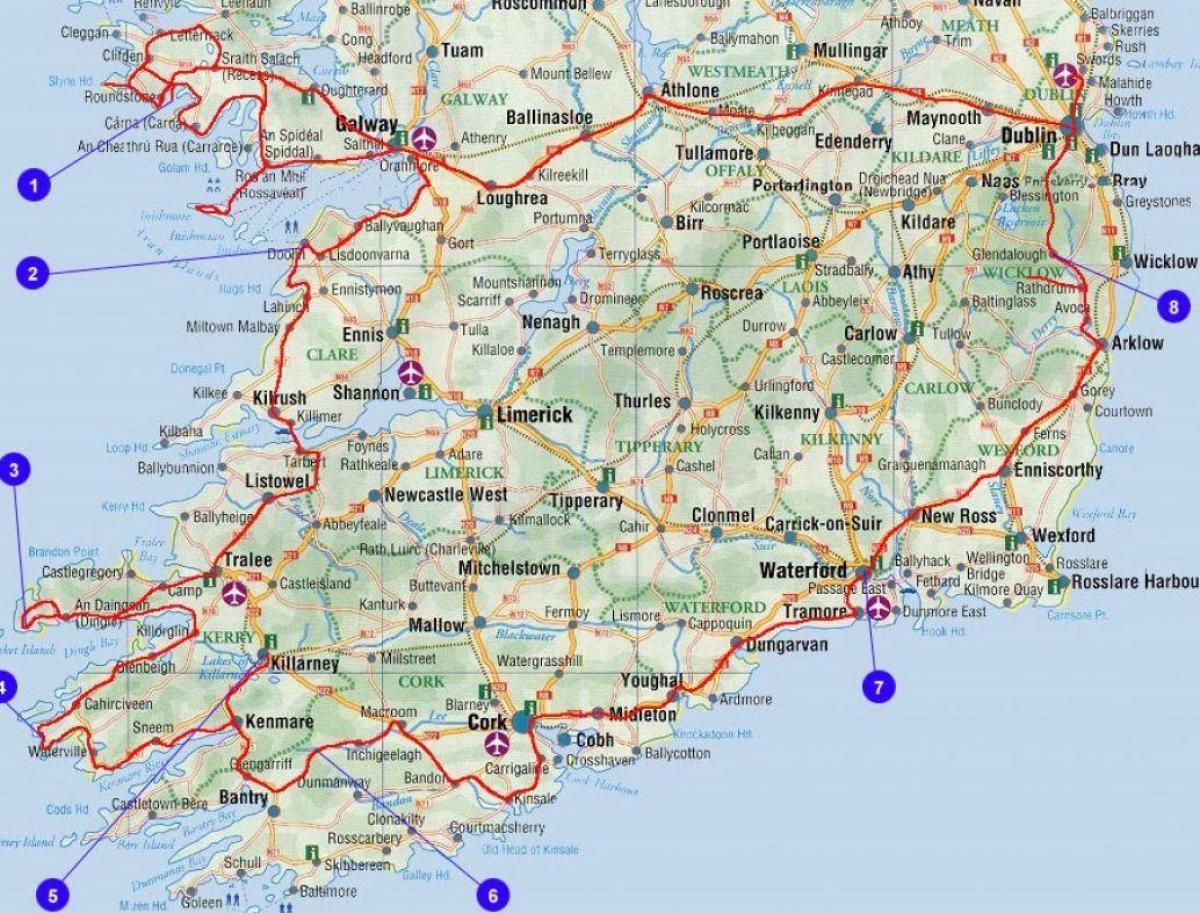 kaart reizen in ierland