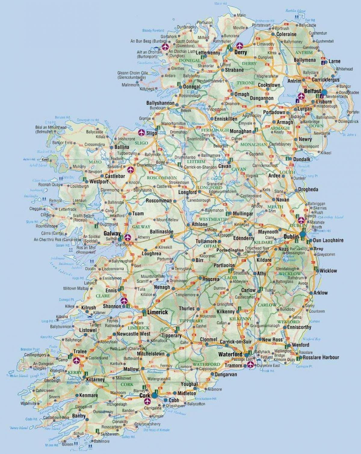 een kaart van ierland