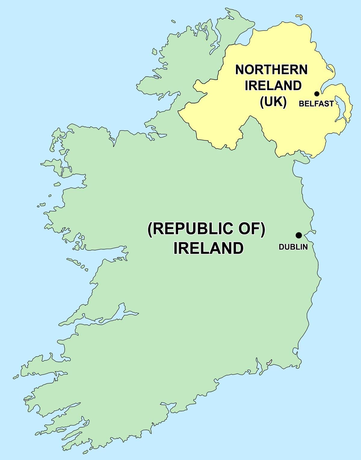  kaart van noord-ierland en de republiek ierland