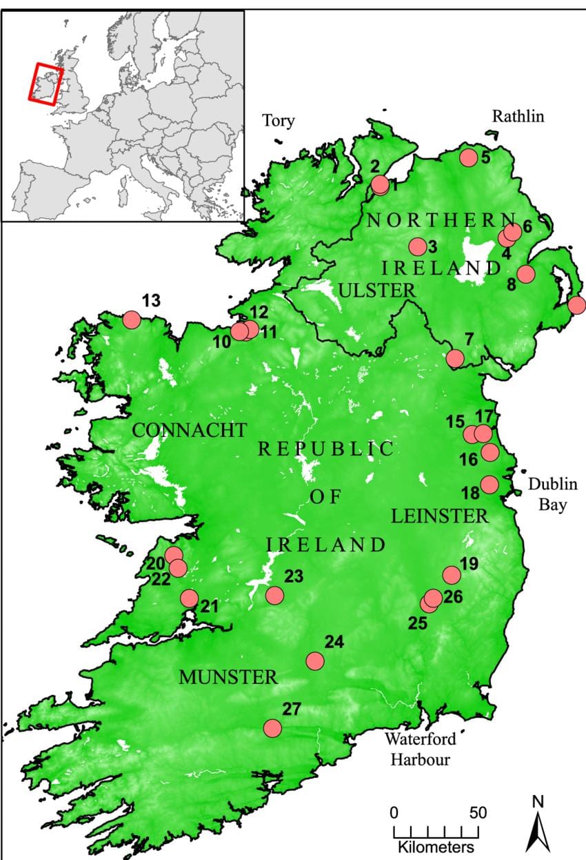 kaart van de meren van ierland