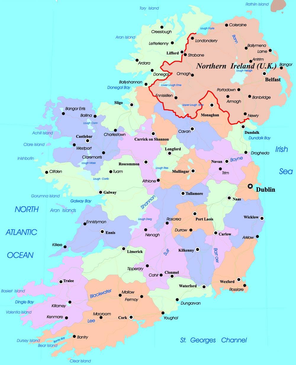 politieke kaart van ierland en noord-ierland
