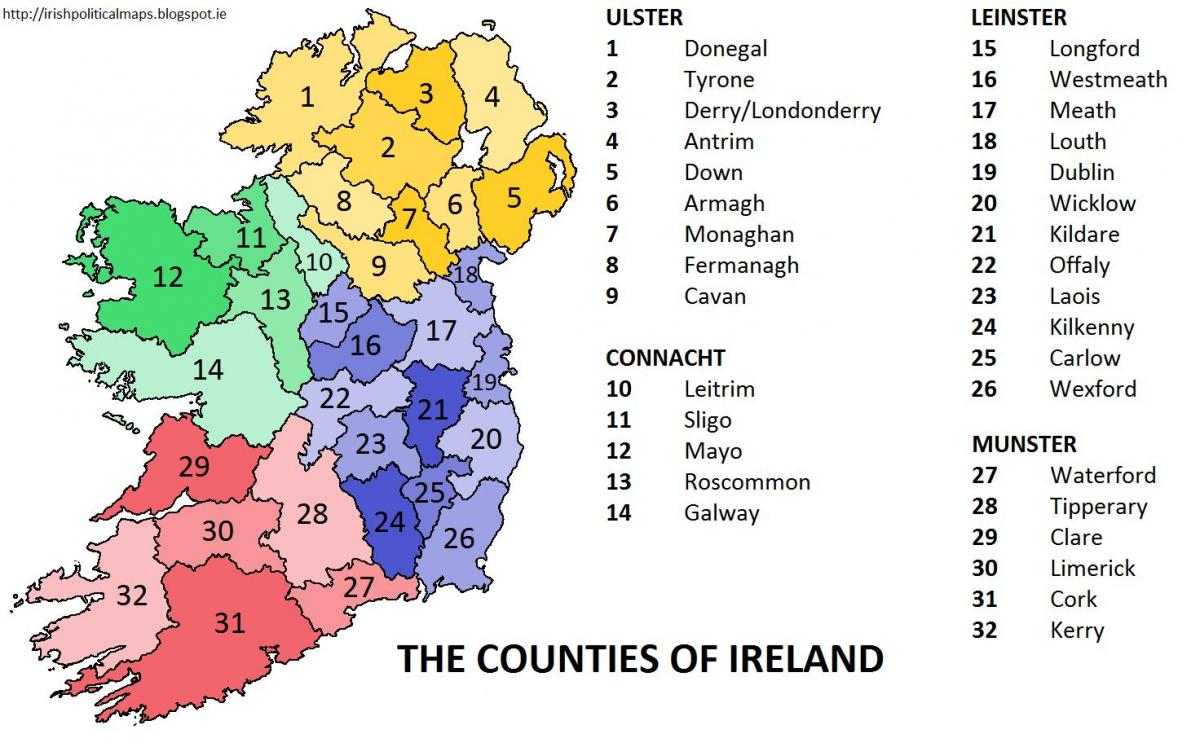 kaart van ierland tonen provincies