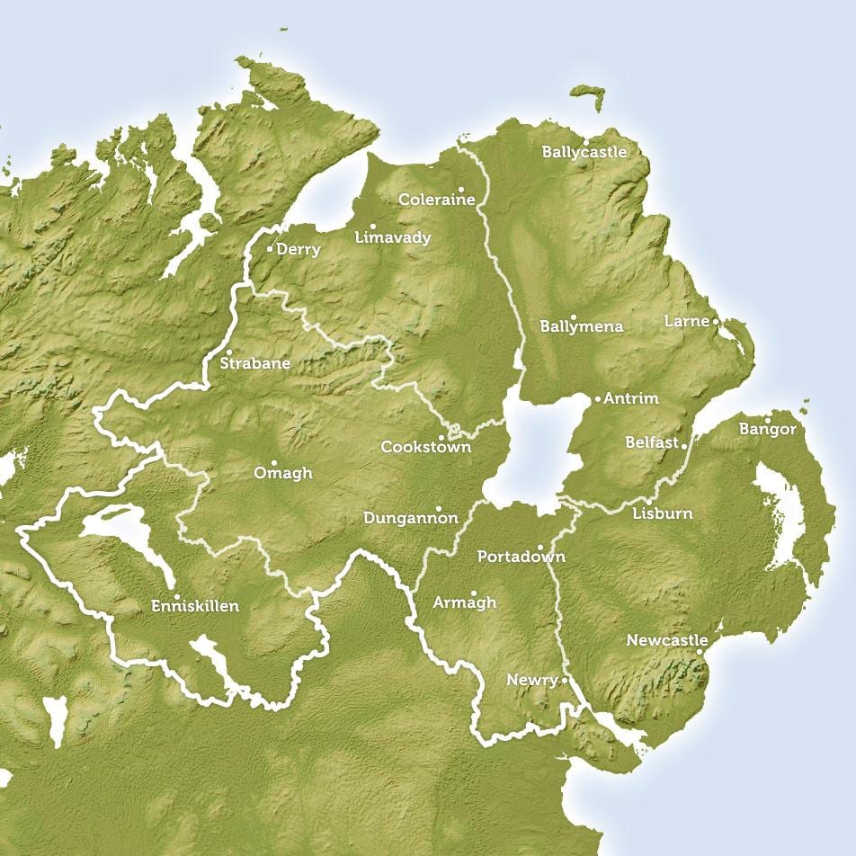 kaart van regionale kaart van noord-ierland