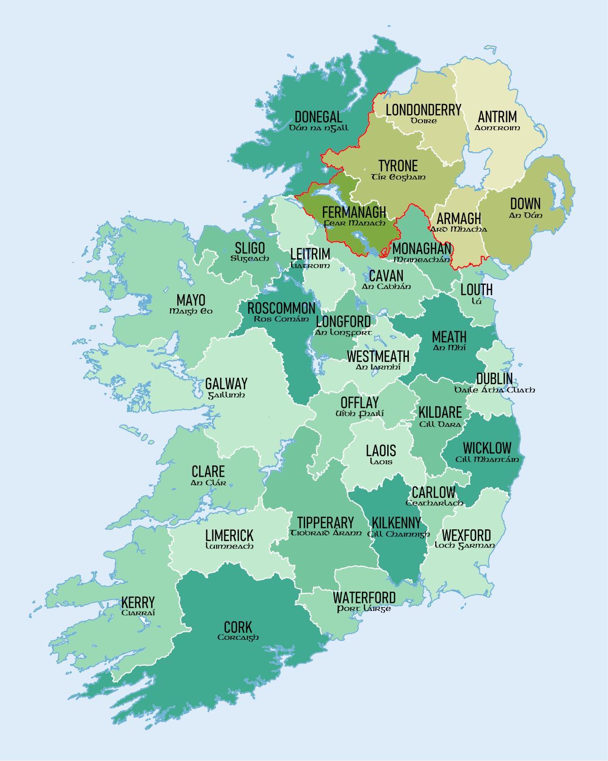 kaart van de republiek ierland tonen provincies