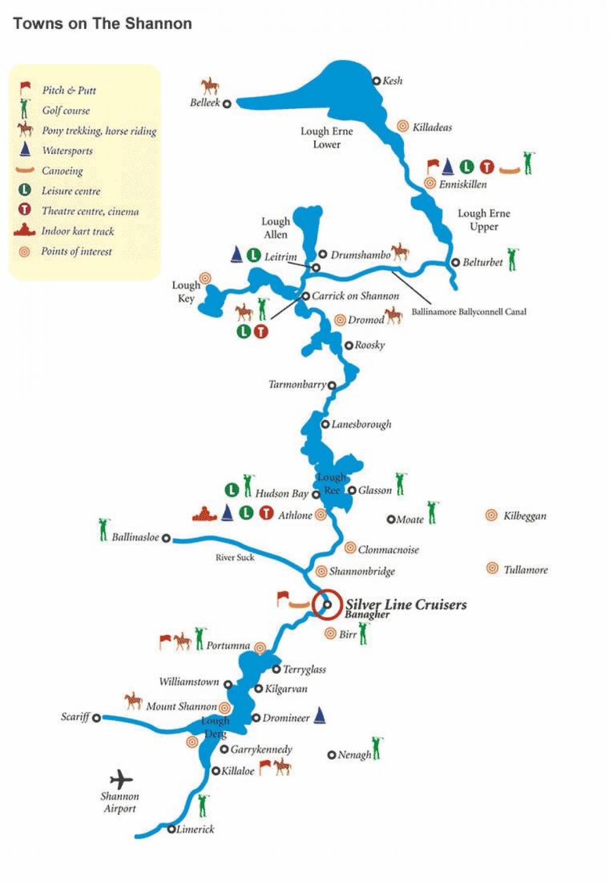 kaart van de rivier de shannon, ierland kaart bekijken