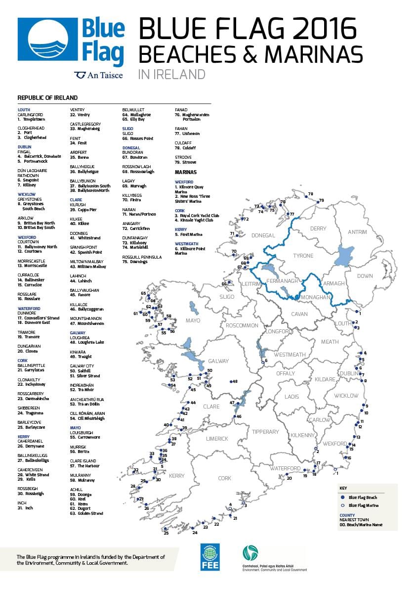 de beste stranden in ierland kaart bekijken