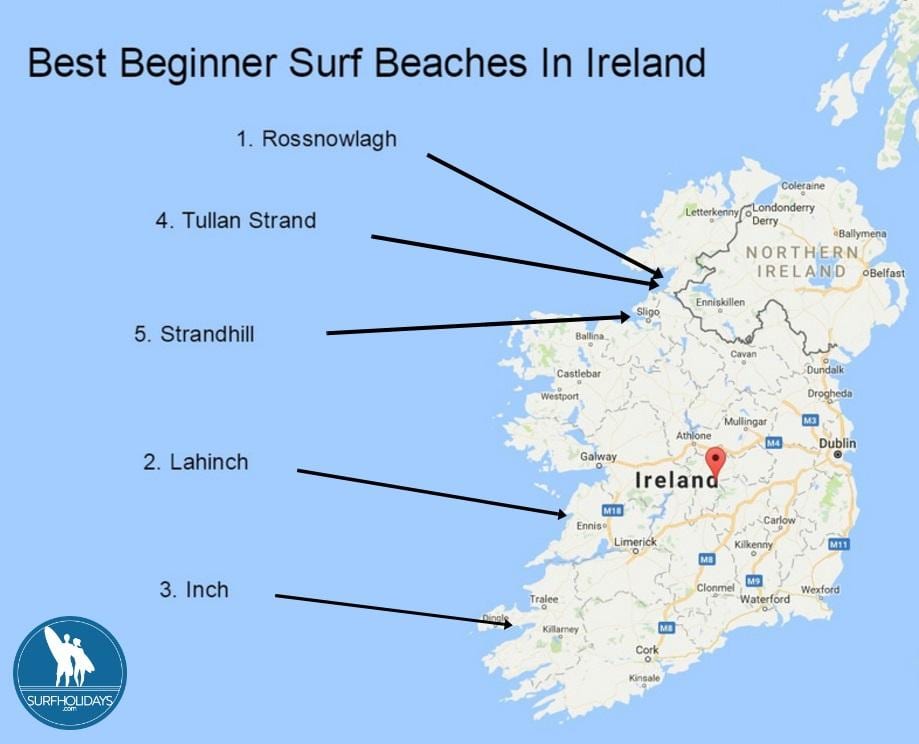 kaart van het surfen in ierland