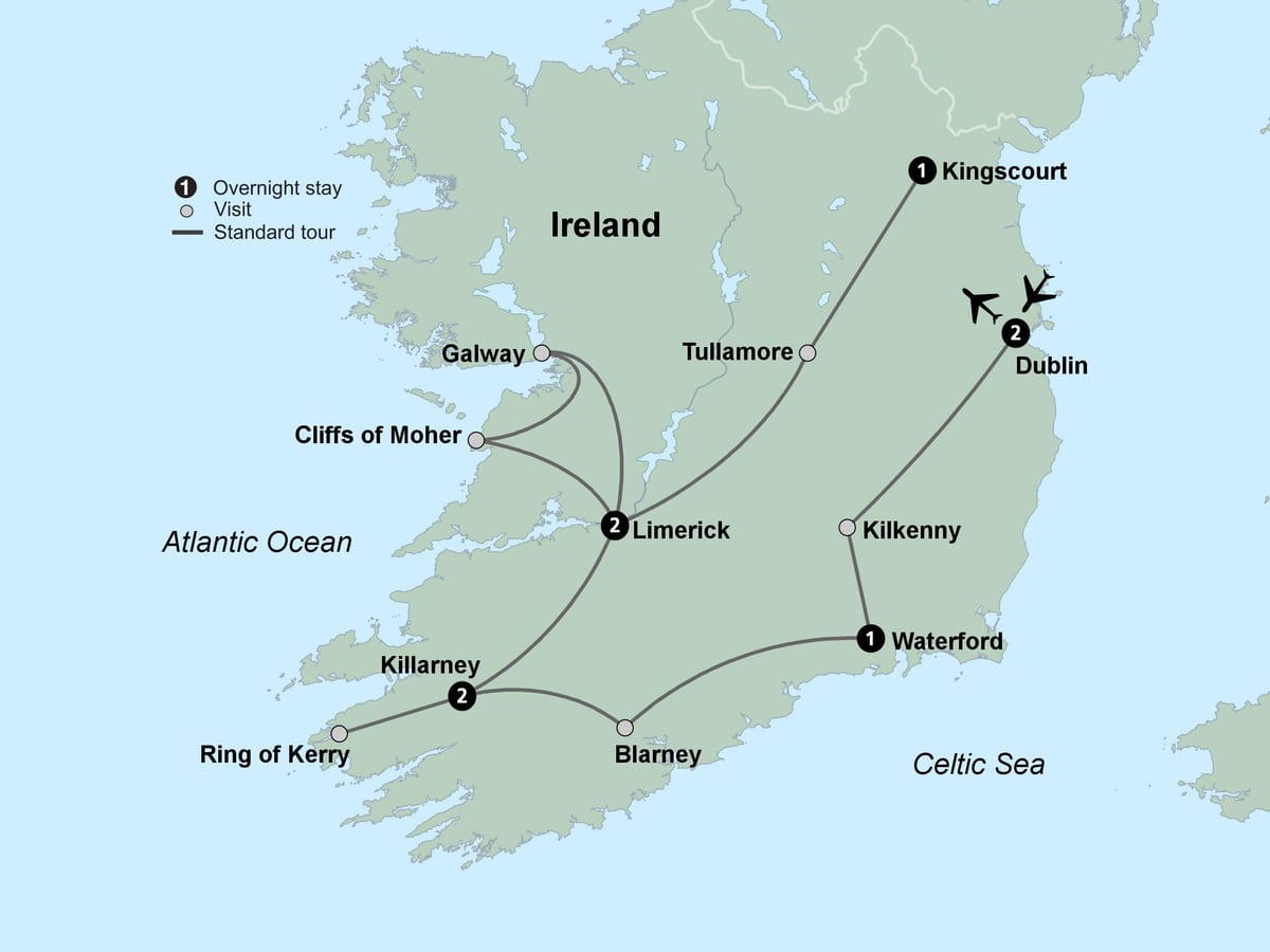 kaart van de toeristische kaart van zuid-ierland