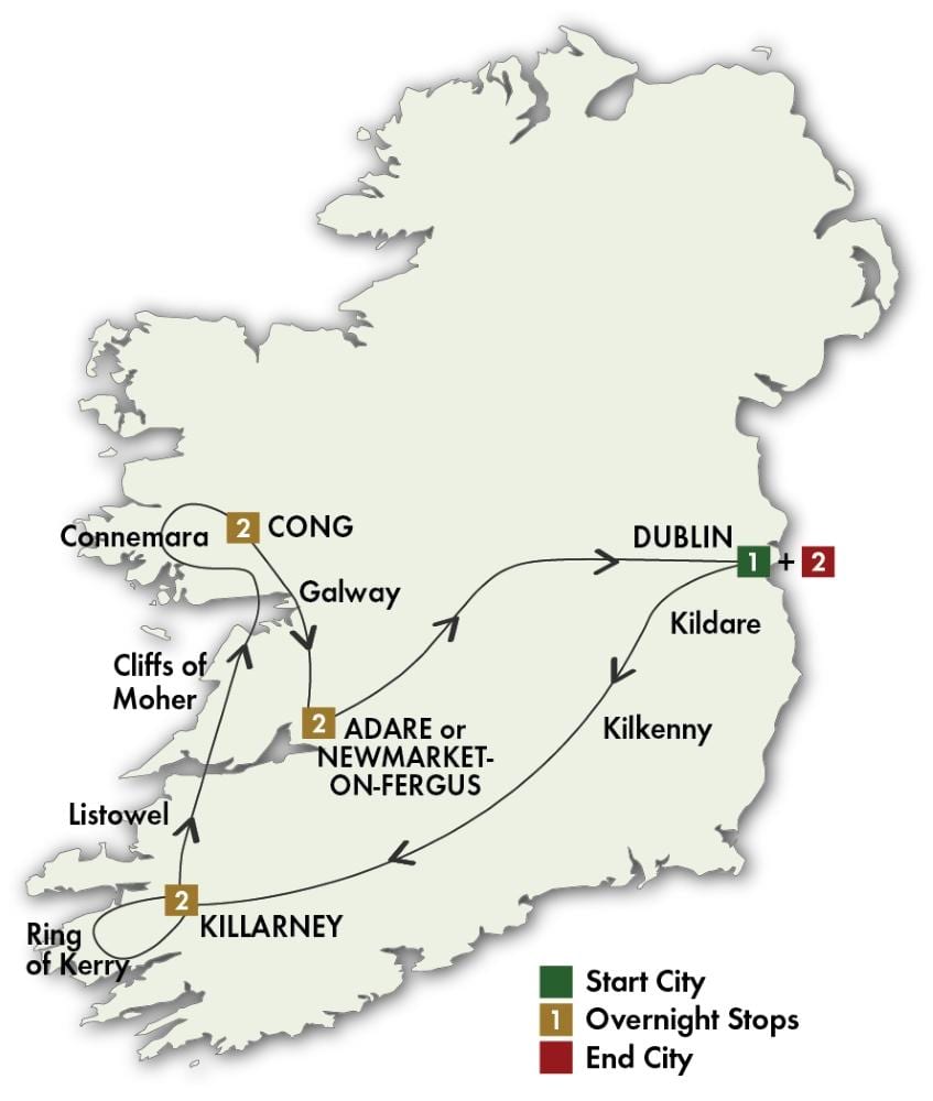 ierland tour rijden kaart