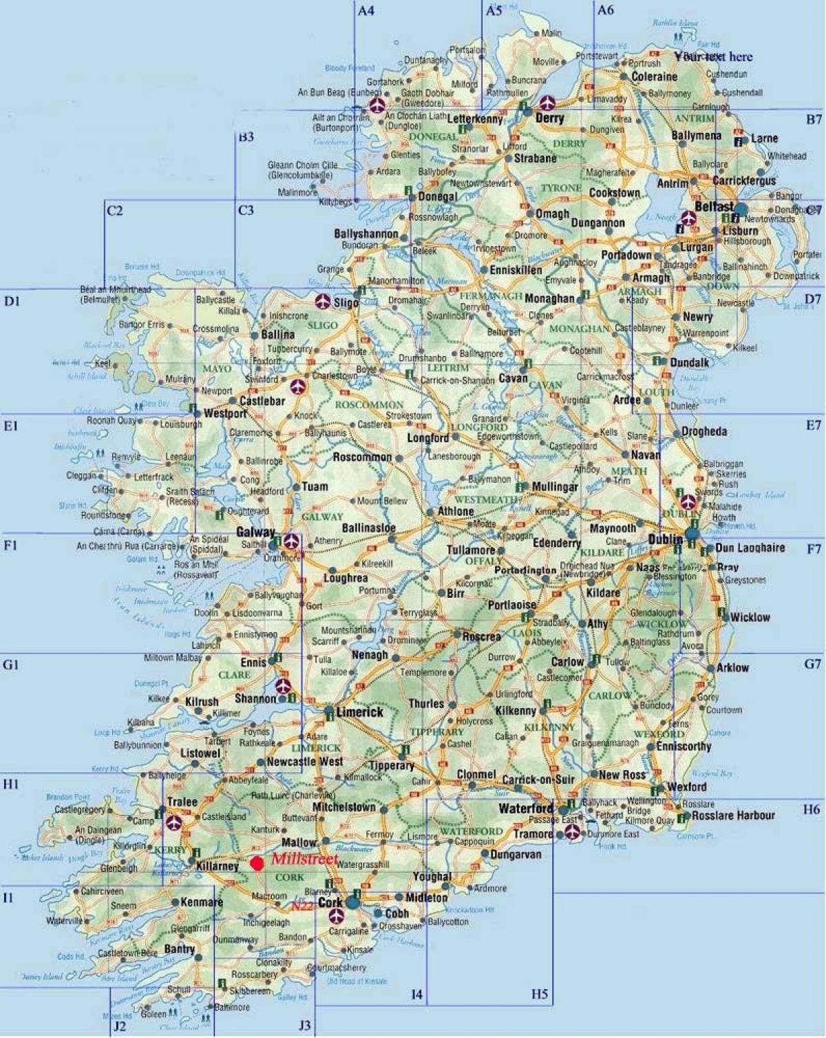 road kaart van ierland met steden