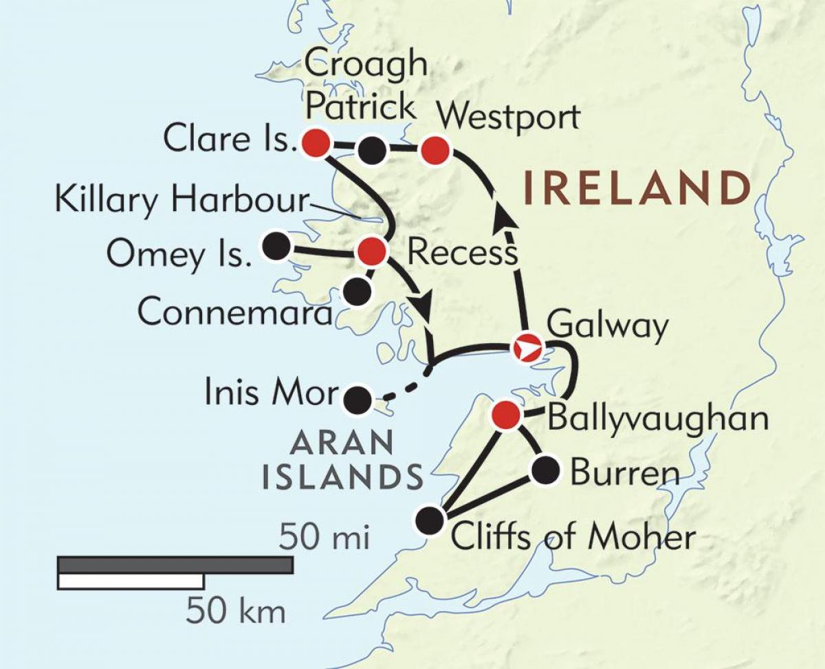 kaart van de westkust van ierland 