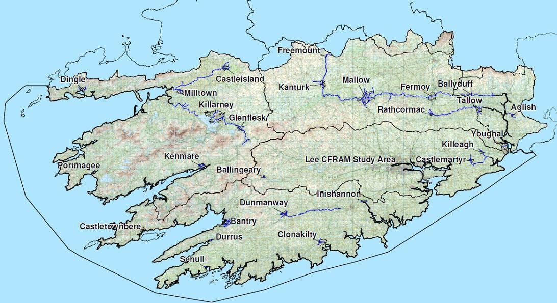 gedetailleerde kaart van zuid-west ierland