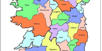 Kaart 32 graafschappen van ierland