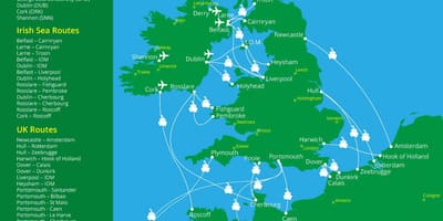 Kaart van de veerboot poorten in ierland