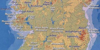 Kaart van ierland bergen 