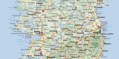 Kaart van de oostkust van ierland