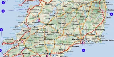 Kaart reizen in ierland