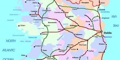 Kaart van de trein routes in ierland