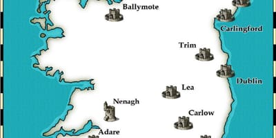 Kaart van kastelen in ierland