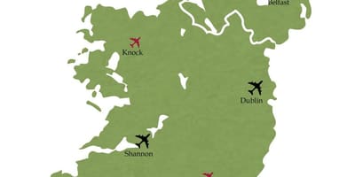 Kaart van zuid-ierland, luchthavens