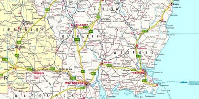 Kaart van zuid-oost ierland