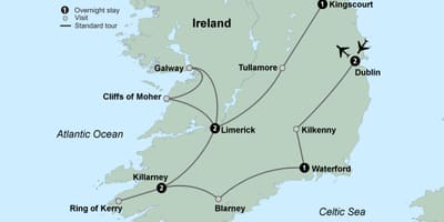 Kaart van de toeristische kaart van zuid-ierland
